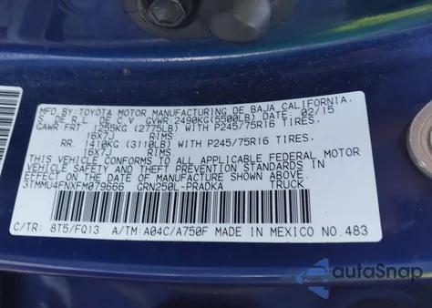 2015 Toyota Tacoma Base V6 из США, поврежденный, VIN 3TMMU4FNXFM079666